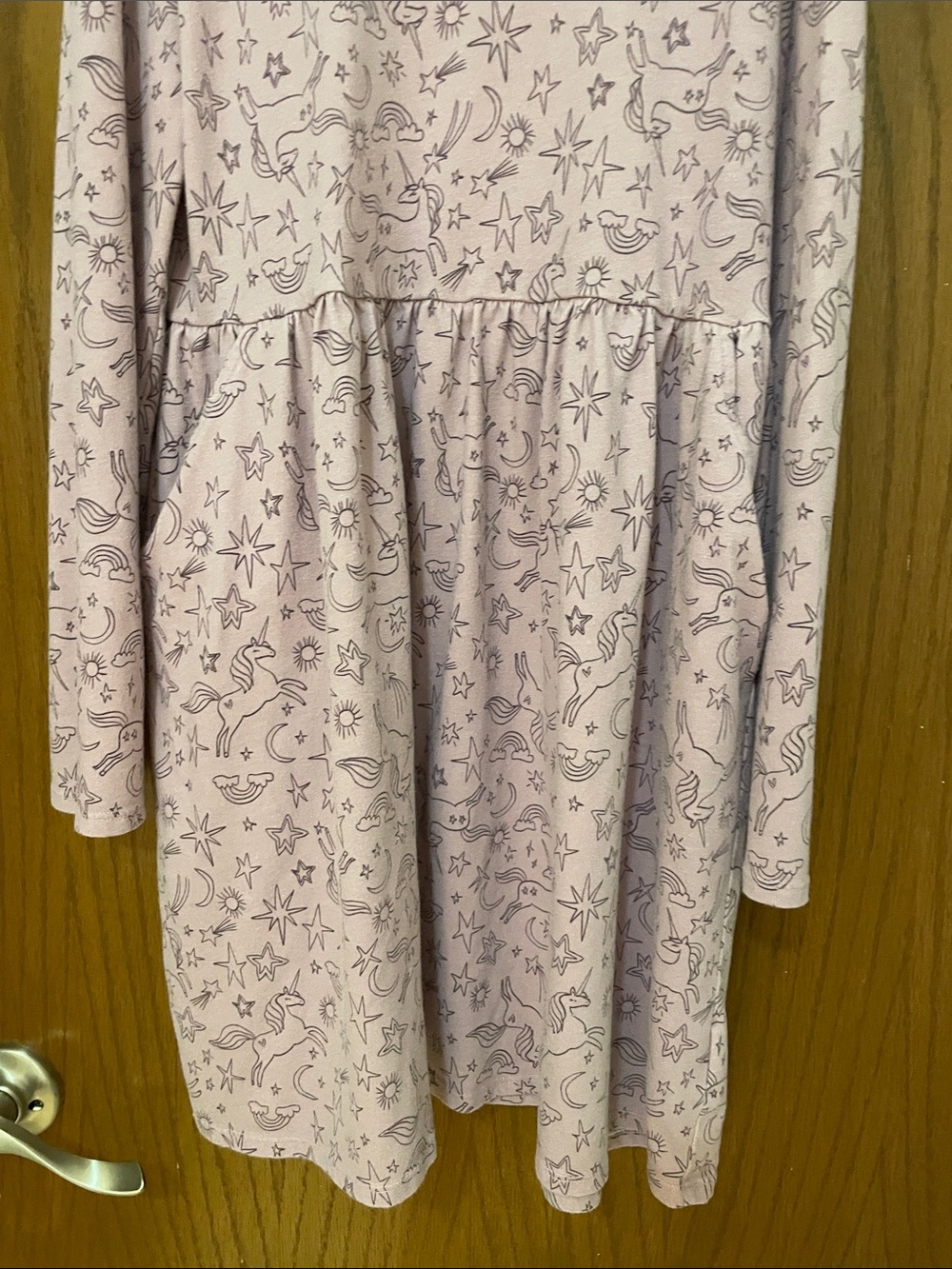 wonder nation Large (10-12) Plus Purple Unicorn Print Long Sleeve Dress Pockets - Picture 5 of 11
